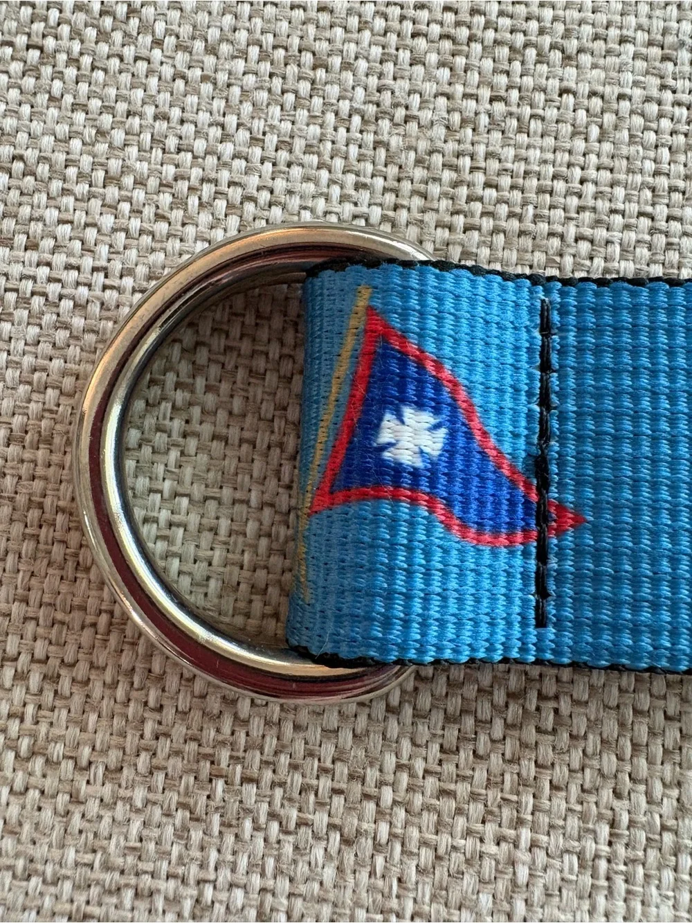 Thomas Bates Nautical D-Ring Web Belt Blue Burgee Flags Made in USA